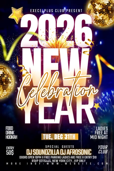 Plantilla de Black Illustrative 2026 New Year Celebration Video Flyer ...