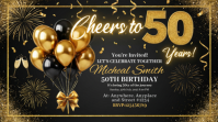 Black Illustrative 50th Birthday Invitation Digital Display (16:9) template
