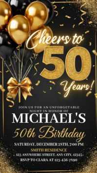 Black Illustrative 50th Birthday Invitation Instagram Story template