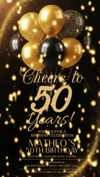 Black Illustrative 50th Birthday Invitation Instagram Story template