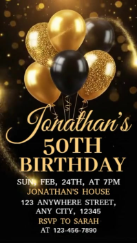 Black Illustrative 50th Birthday Invitation Instagram Story template
