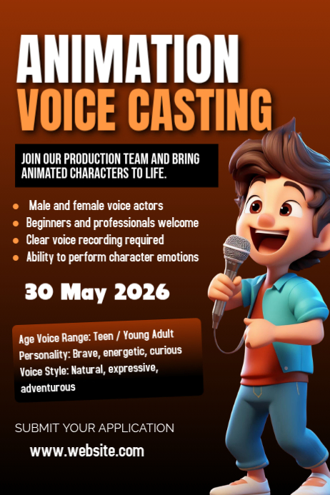 Cast Introduction Posters Black Illustrative Animation Voice Casting Poster Template | PosterMyWall