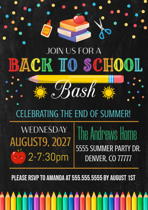 Black Illustrative Back To School Bash A4 template