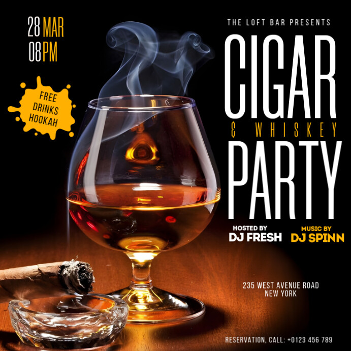 Black Illustrative Bar Party Cigar And Wiskey Instagram Post template