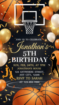 Black Illustrative Basketball Birthday Invitation Instagram Story template