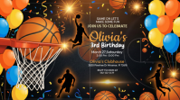 Black Illustrative Basketball Birthday Poster Digital Display (16:9) template