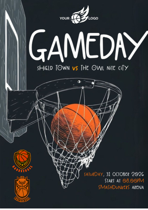 Black Illustrative Basketball Game Day Poster A4 Template | PosterMyWall