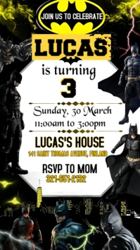 Black Illustrative Batman Birthday Party Invitation  Instagram Story template