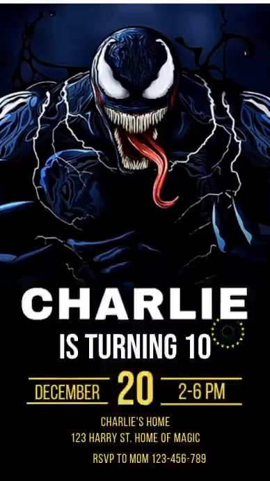 Black Illustrative Birthday Invitation Digital Display Video Template ...