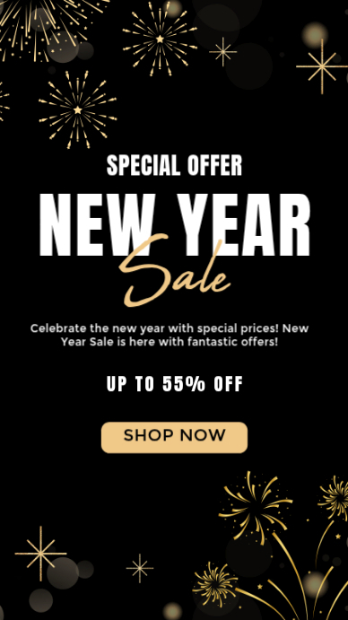 Black Illustrative Black And Gold Modern New Year Sale Your Story ...