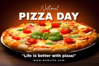 Black Illustrative Black Background Gradient National Pizza Day  Label Этикетка template