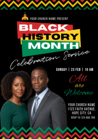 Black Illustrative Black History Month Church Service Flyer A4 template