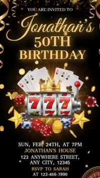 Black Illustrative Casino Birthday Invitation Instagram Story template