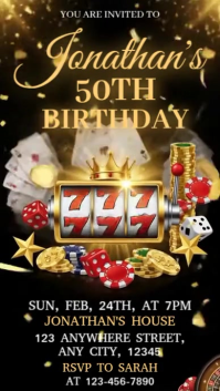 Black Illustrative Casino Birthday Invitation Instagram Story template