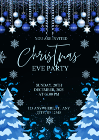 Black Illustrative Christmas Eve Party A6 template