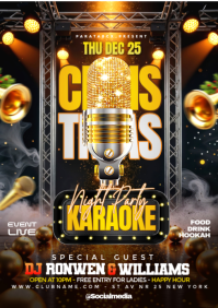 Black Illustrative Christmas Night Party Karaoke Event Flyer With Live Music Stage Design A3 template