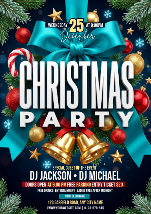 Black Illustrative Christmas Party A4 Template | PosterMyWall