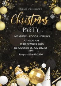 Black Illustrative Christmas Party A6 template