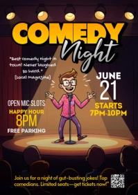 Black Illustrative Comedy Night A5 template