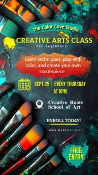 Black Illustrative Creative Art Class For Beginners Instagram Story template