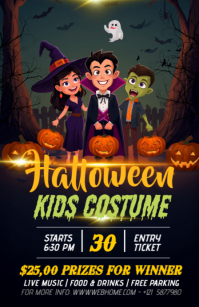 Zwart Halloween Kids Costume Party Tabloid Template