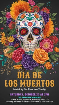 Black Illustrative Dia De Los Muertos Invitation Instagram Story template