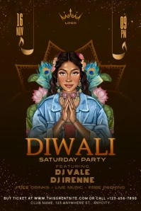 Black Illustrative Diwali Saturday Party Poster template