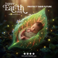 Black Illustrative Earth Day Square Video Isikwele (1:1) template