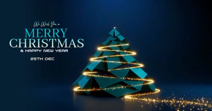 Black Illustrative Elegant Merry Christmas Animation Card – Sparkling Tree Holiday Video Design Face Ibinahaging Larawan sa Facebook template