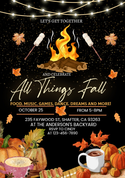 Copy of Black Illustrative Fall Party Invitation A4 | PosterMyWall