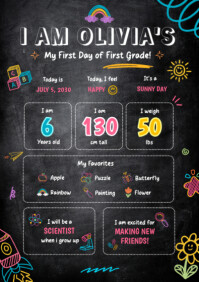 Black Illustrative First Day Of School Milestone  A2 template