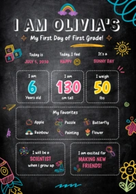 Black Illustrative First Day Of School Milestone  A2 template