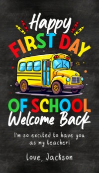 Nero Black Illustrative First Day Of School Tag Business Card Tarjeta de Presentación Template