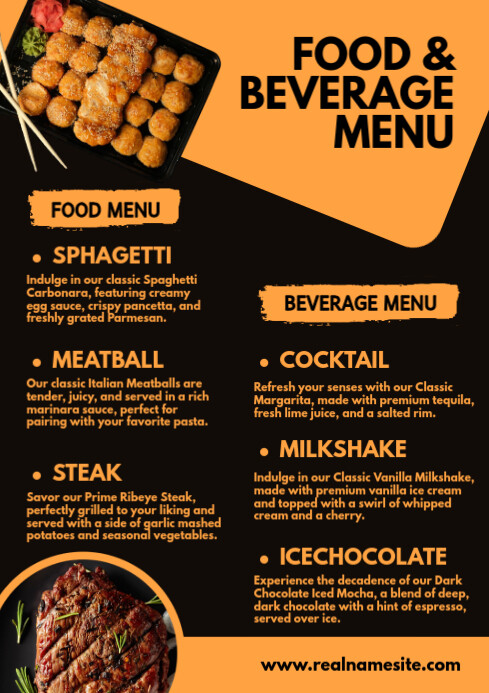 Black Illustrative Food & Beverage Menu A2 Template | PosterMyWall
