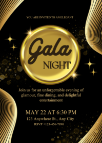 Black Illustrative Gala Night Invitation A6 template