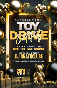 Black Illustrative Golden Christmas Toy Drive Party Flyer  Half Page Wide template