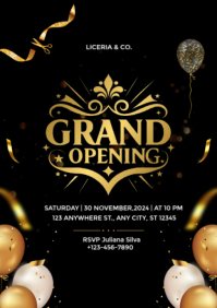 Black Illustrative Grand Opening Poster A2 template