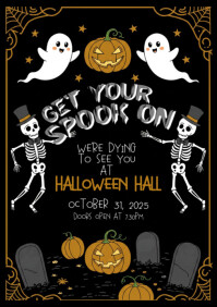 Black Illustrative Halloween A5 template