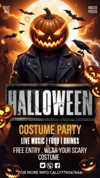 Black Illustrative Halloween Costume Contest Digital Display (9:16) template