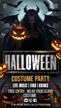 Black Illustrative Halloween Costume Contest Digital Display (9:16) template