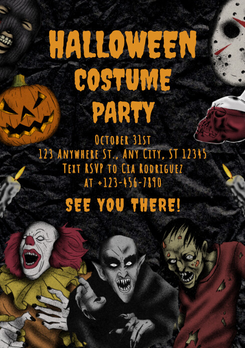 Black Illustrative Halloween Costume Party A4 Template | PosterMyWall