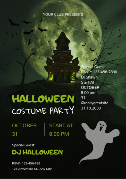 Black Illustrative Halloween Costume Party Ad Flyer A4 Template ...
