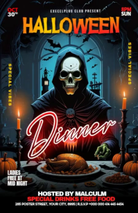 Black Illustrative Halloween Dinner Night Party Tabloid แทบลอยด์ template