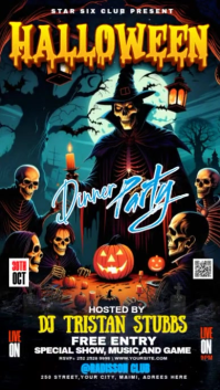 Black Illustrative Halloween Dinner Party Instagram Story template