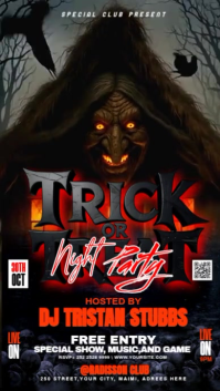 Black Illustrative Halloween Dj Party Night Club  Digital Display (9:16) template