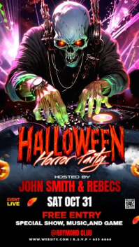 Black Illustrative Halloween Horror Dj Party  Instagram Reel template