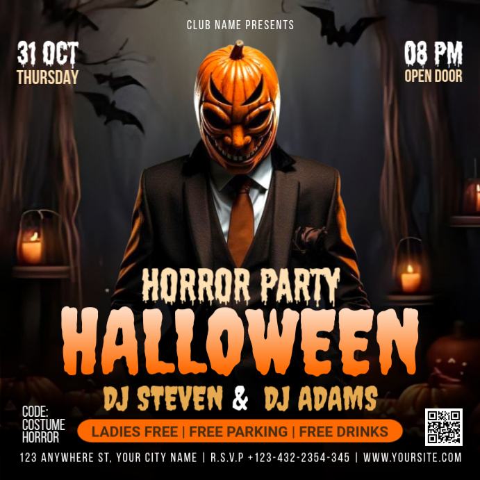 Plantilla de Black Illustrative Halloween Horror Party Instagram Post ...