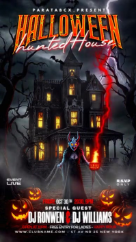 Black Illustrative Halloween Hunted House Party Instagram Reel template