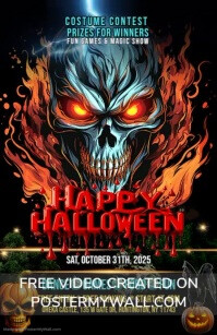 Black Illustrative Halloween Inferno Party Poster Half Page Wide Szeroki pół strony template