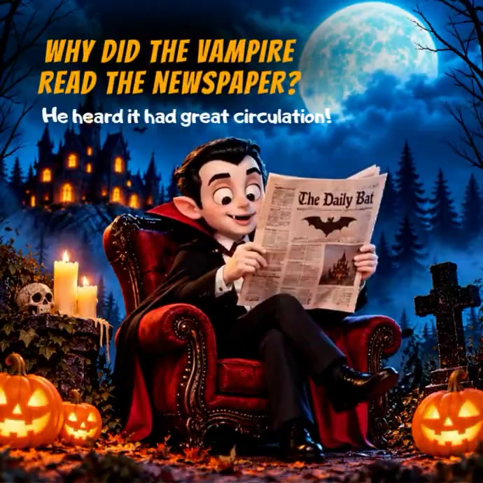 Black Illustrative Halloween Joke Poster Square Video Template ...